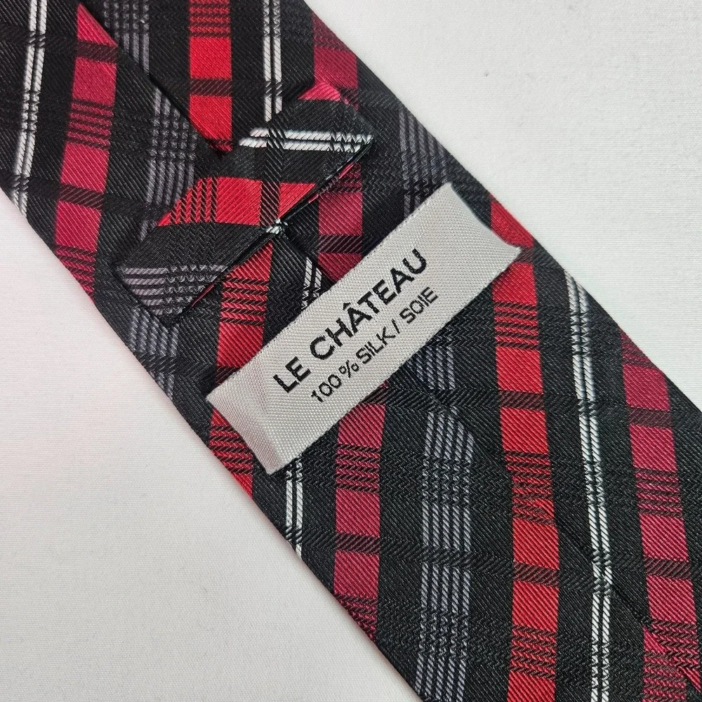 Le Chateau‎ 100% Silk Men Tie Geometric Red Black 3.25